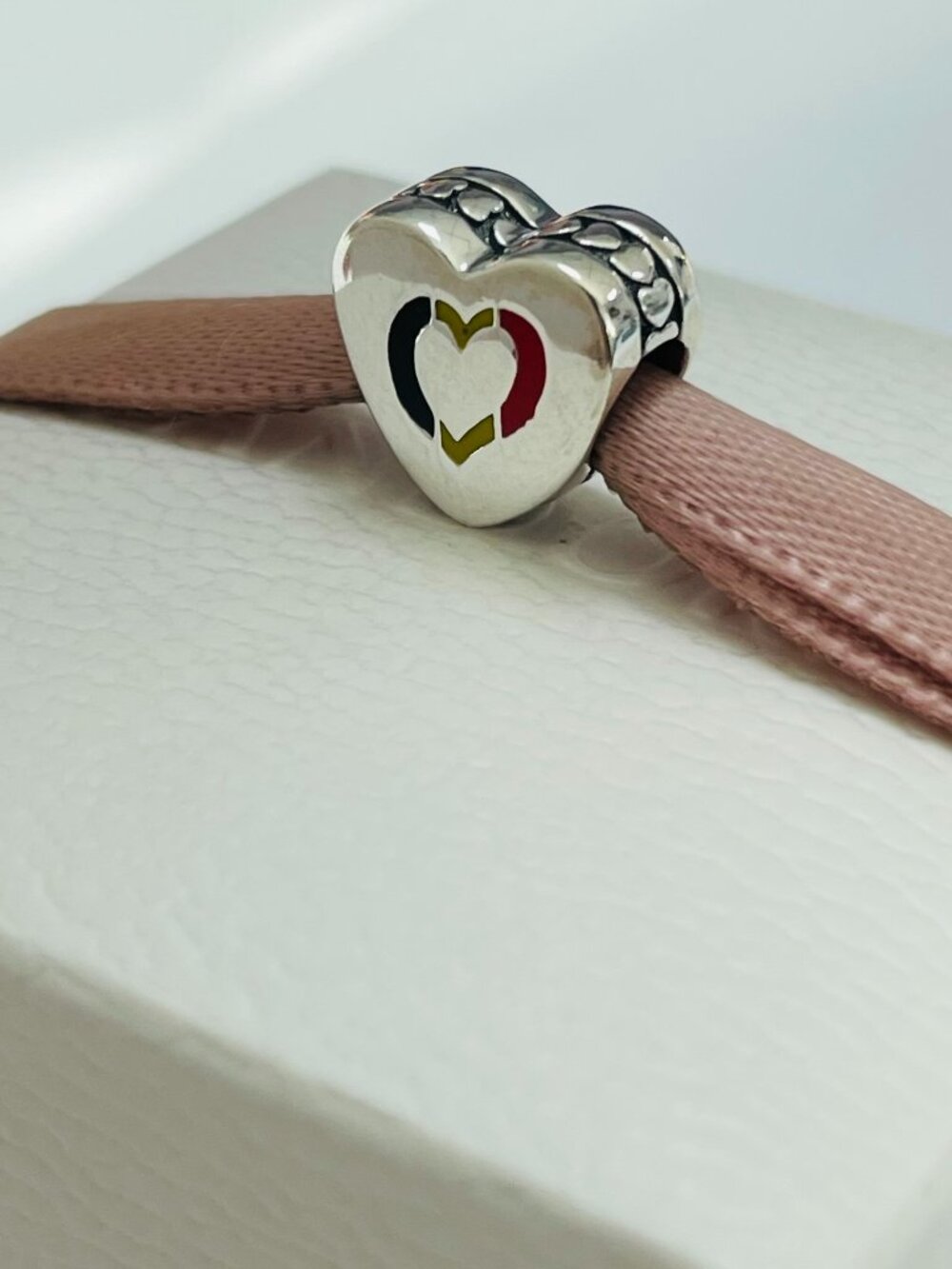 Pandora Belgium Flag Heart Sterling Silver Charm With Black, Yellow And Red